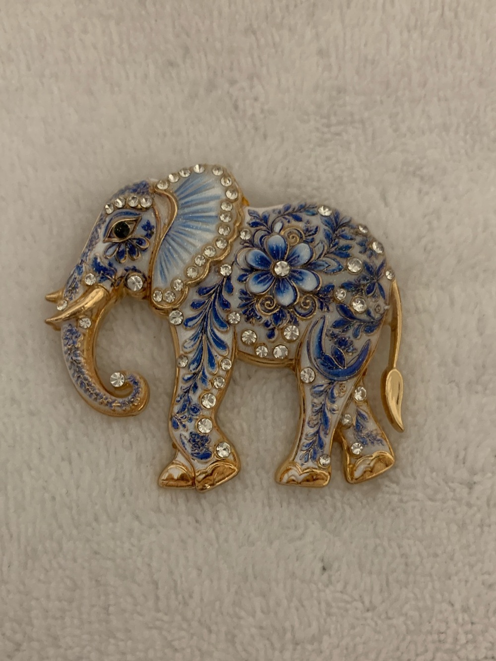 Blue and Gold Elephant Brooch